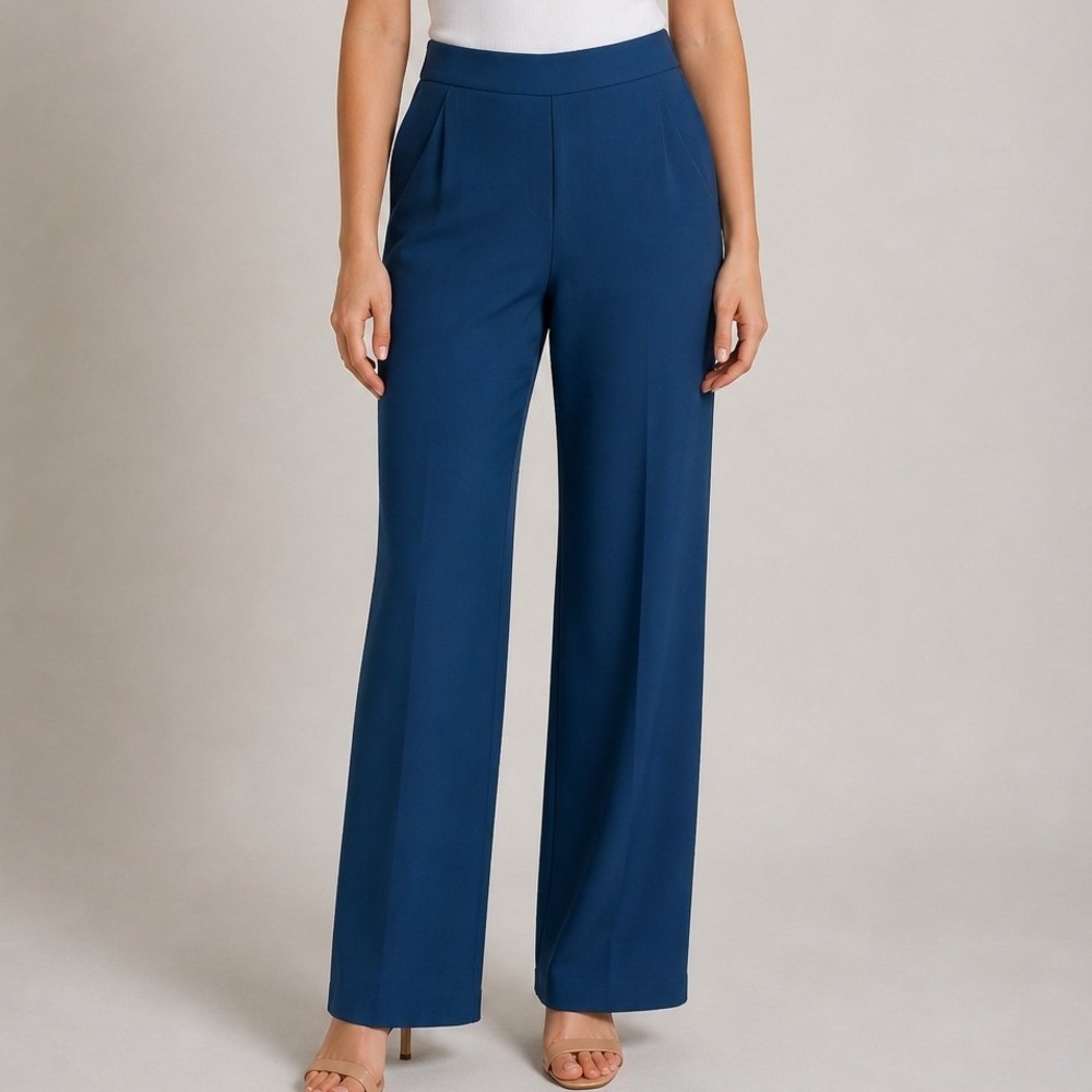 Babaton Wide Leg Pull On Pants Size 2 Blue Trousers Professional Career Office